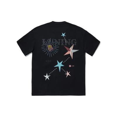 Li Ning Reignite Series Star Print Round Neck Casual Short Sleeve T-Shirt Unisex Tops Black AHSU245-2