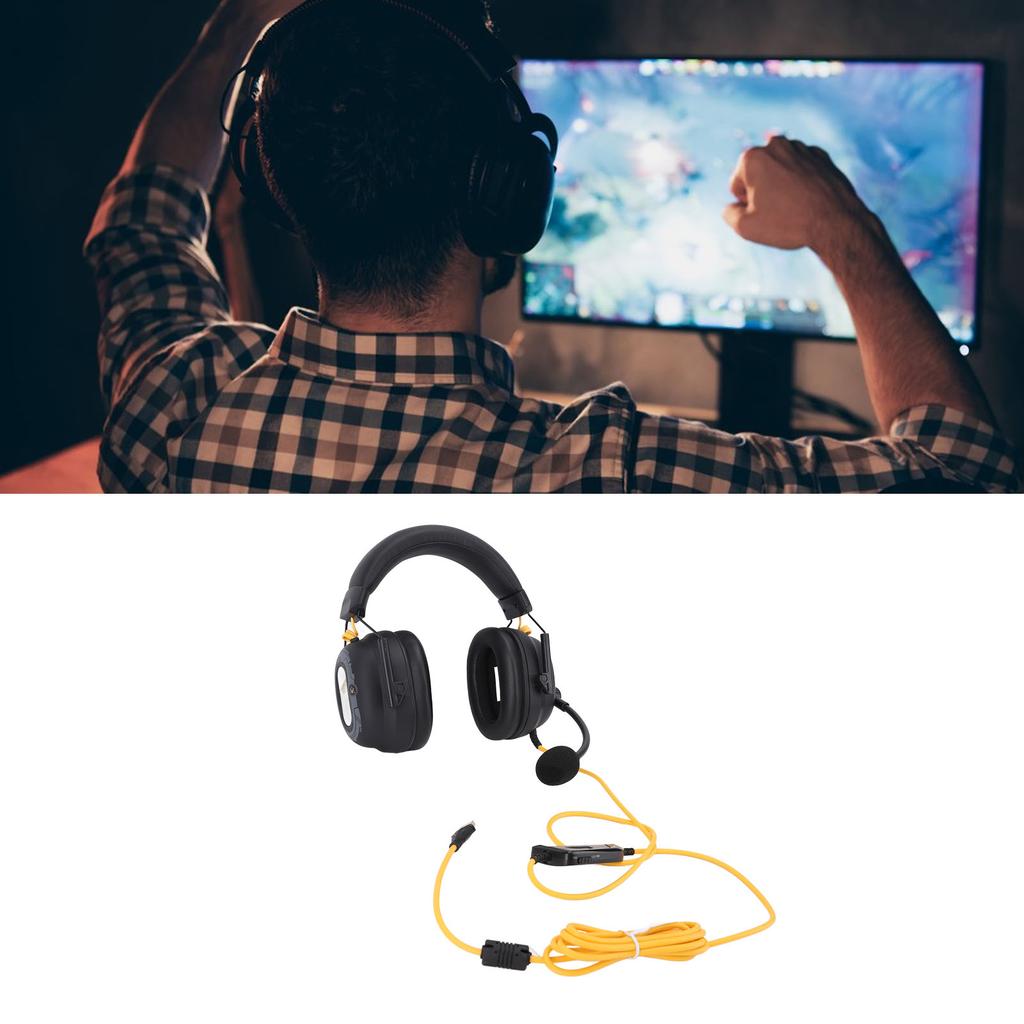 Wired USB Gaming Headset HiFi 7.1 Surround Sound with Noise Canceling Microphone Lightweight Over Ear Headphones