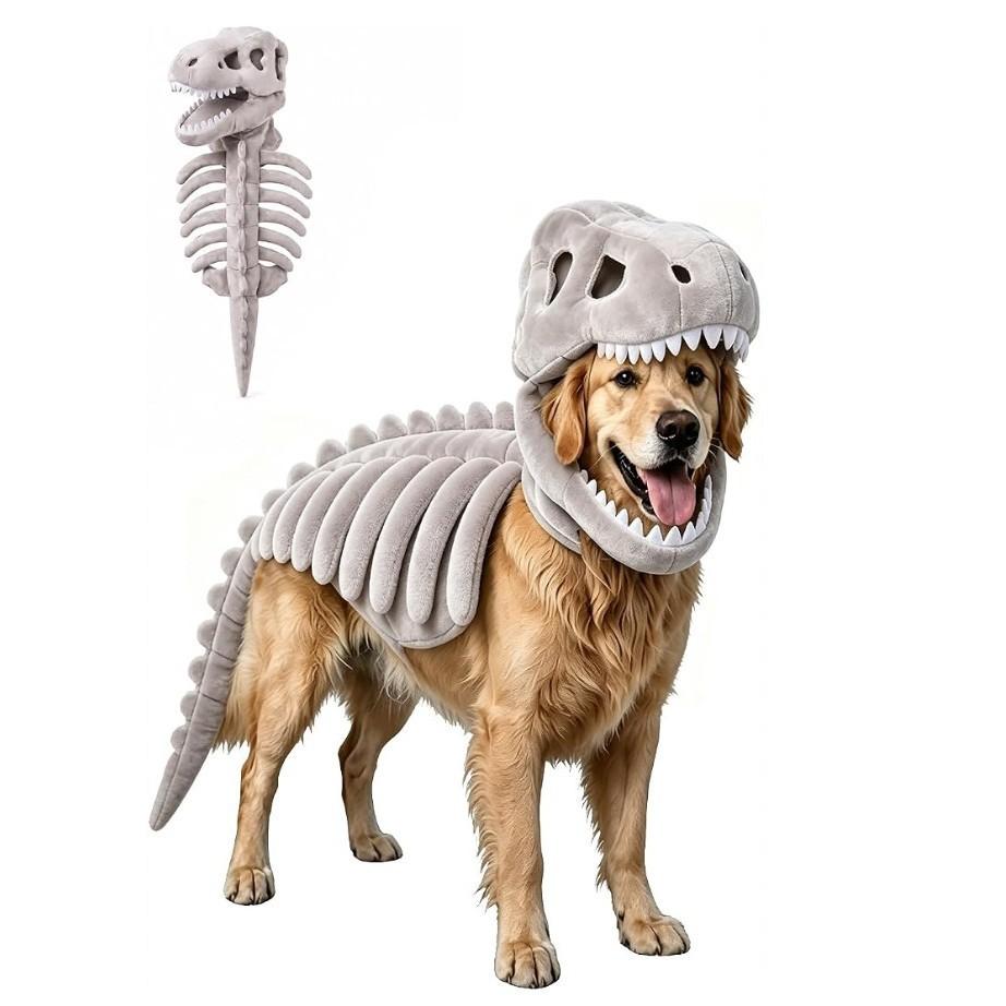 Pets Dinosaur Skeleton Costume Halloween Cat Outfit Halloween 3D Horror Hood Clothes Headwear Cat Dog Party Dress up Accessories