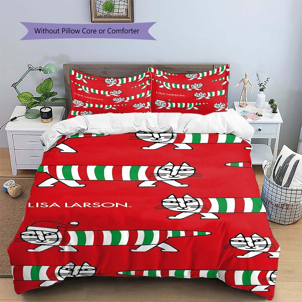 Lisa Larson Pattern Bedding,Quilt Set Quilt Cover Pillowcase Home Birthday Gift (1 * Duvet Cover + 2 * Pillowcase, Without Core)