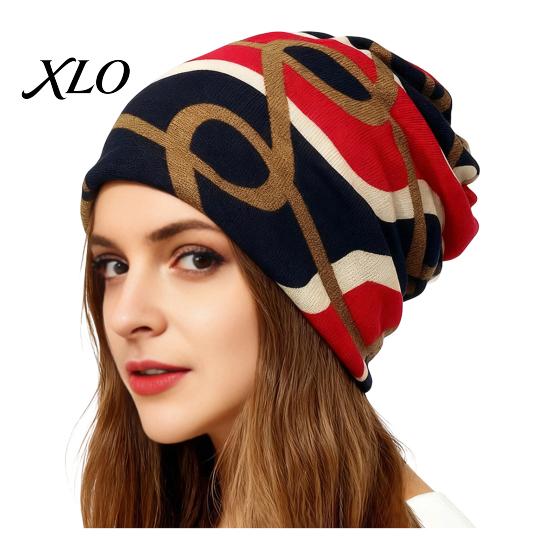 Stylish Autumn Winter Neck Warmer Women's Geometry Print Slouchy Hat, Casual Soft Stretch Skull Colorful Geometric Pattern Hat Cap, Warm Cancer Chemo