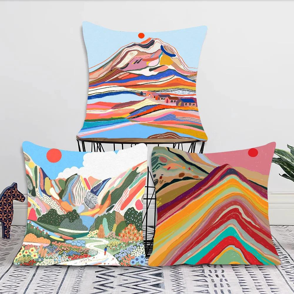 Mountain Landscape Abstract Mountain Art Pillow Case Square Pillow Bedroom Sofa Leisure Comfort Car Living Room Home Decoration