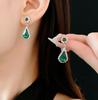 GemChic Women's New Light Luxury Green Crystal Rhinestone Drops Sparkling Pendant Necklace Earrings Two Piece Set Birthday Christmas Jewelry Gift