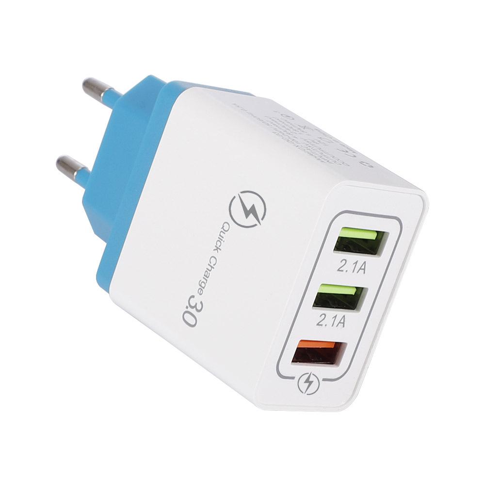 QC3.0 3-Port USB Fast Charger with EU/US Plug for Smartphones