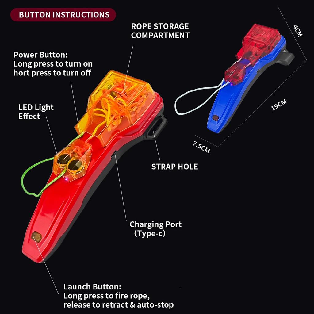 Automatic Recycling Light Toys String Glow In The Dark String Rope Launcher Luminous Portable Handheld String Stress Relief Toys