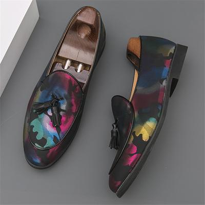 Luxury Designer New Mixed Color Leather Shoes Men Pointed Tassels Loafers Wedding Dress Formal Footwear Sapatos Tenis Masculino