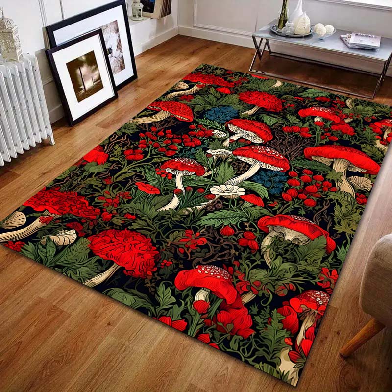 Various Sizes Red Mushroom Print Carpet for Bedroom Living Room Bedside Sofa Floor Mat Modern Home Decor Space Area Rug