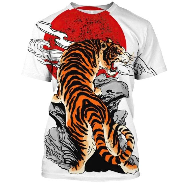 Herren-Kurzarm-T-Shirt mit Rundhalsausschnitt, übergroße, lockere Freizeitkleidung, 3D, Drachenmuster, im Sommer