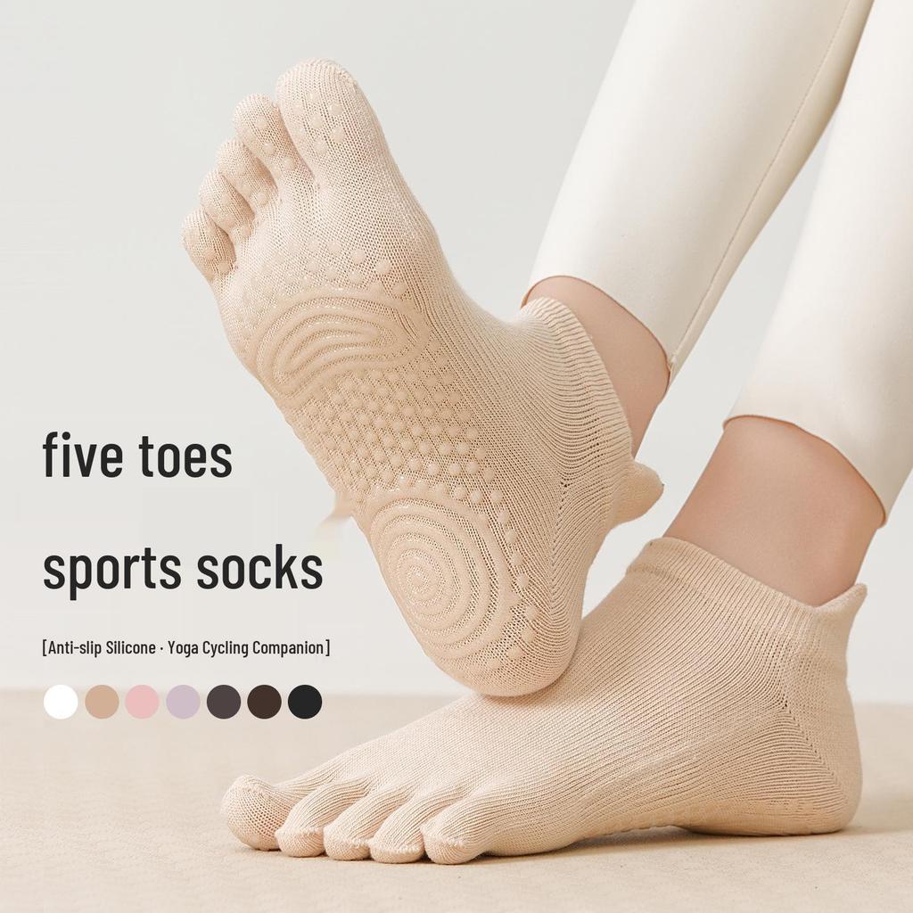 Spring Ankle-Length Yoga Socks with Non-Slip Gel Dots - Five-Finger Design for Strong Grip in Fitness and Pilates