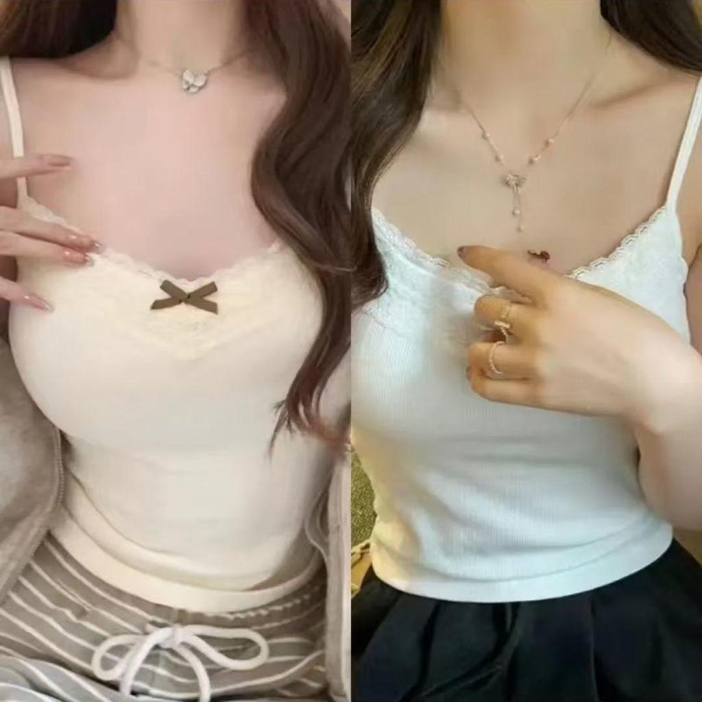 Plus Size Lace Camisole for Women: Elegant Bowknot Sleeveless Base Layer