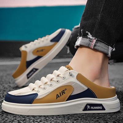 Men's Shoes Half Slippers Summer Slip-on Mesh Shoes Heelless Platform Sole Bag Toe Hole Trendy Casual Versatile Shoes