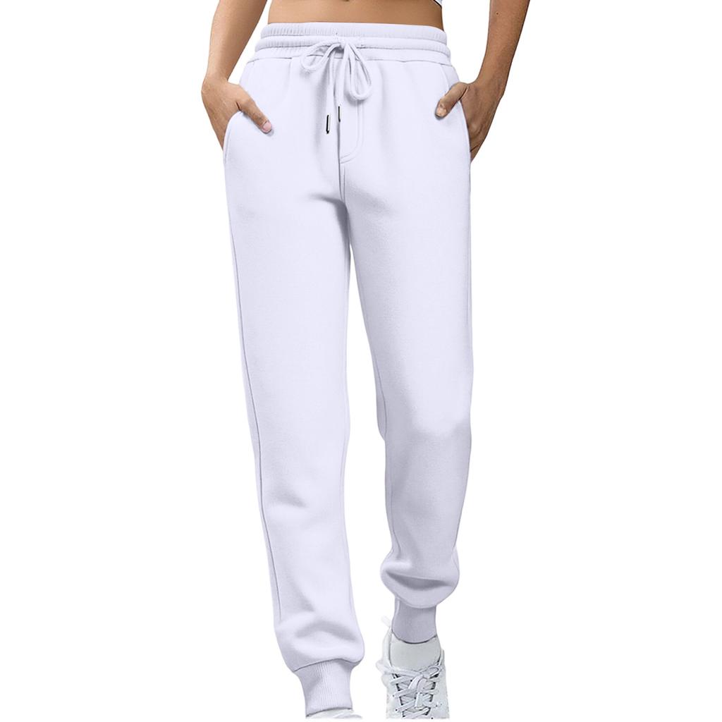 Ladies' Fashionable Solid Color Straight Leg Pants With High Waist Drawstring Pockets And Elastic Waist Casual Pants