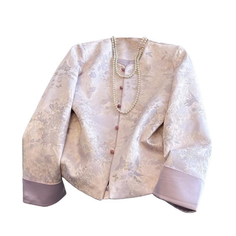 Chinese Style Satin Frog Button Plus Size Coat for Middle-aged Women