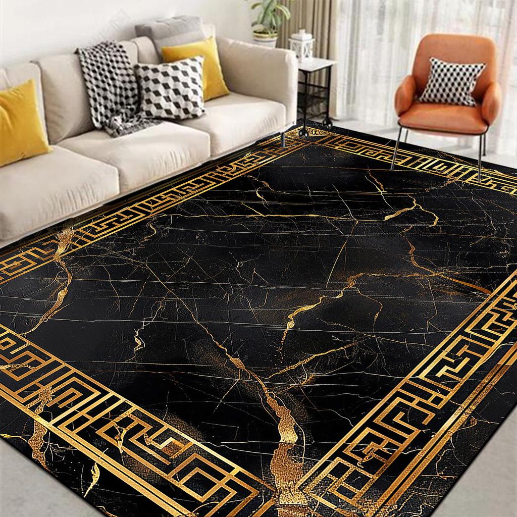 Minimalist Luxury Style Decorative Rug for Living Room Non-slip Marble Bedroom Carpet Big Size Soft Flannel Sofa Side Floor Mats