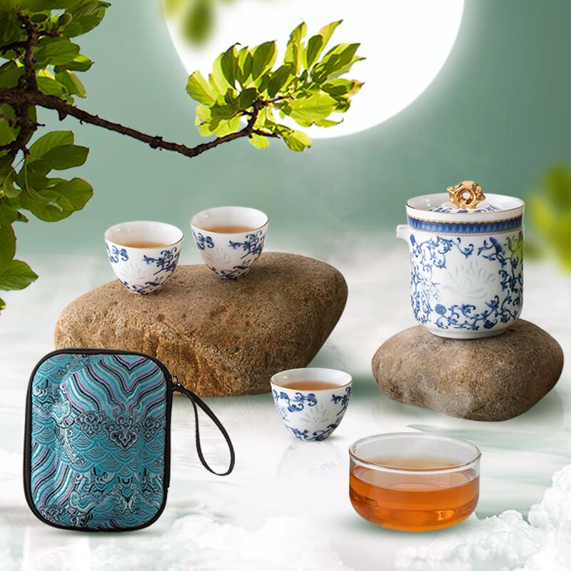 Yihu De Blue and White Ceramic Travel Tea Set