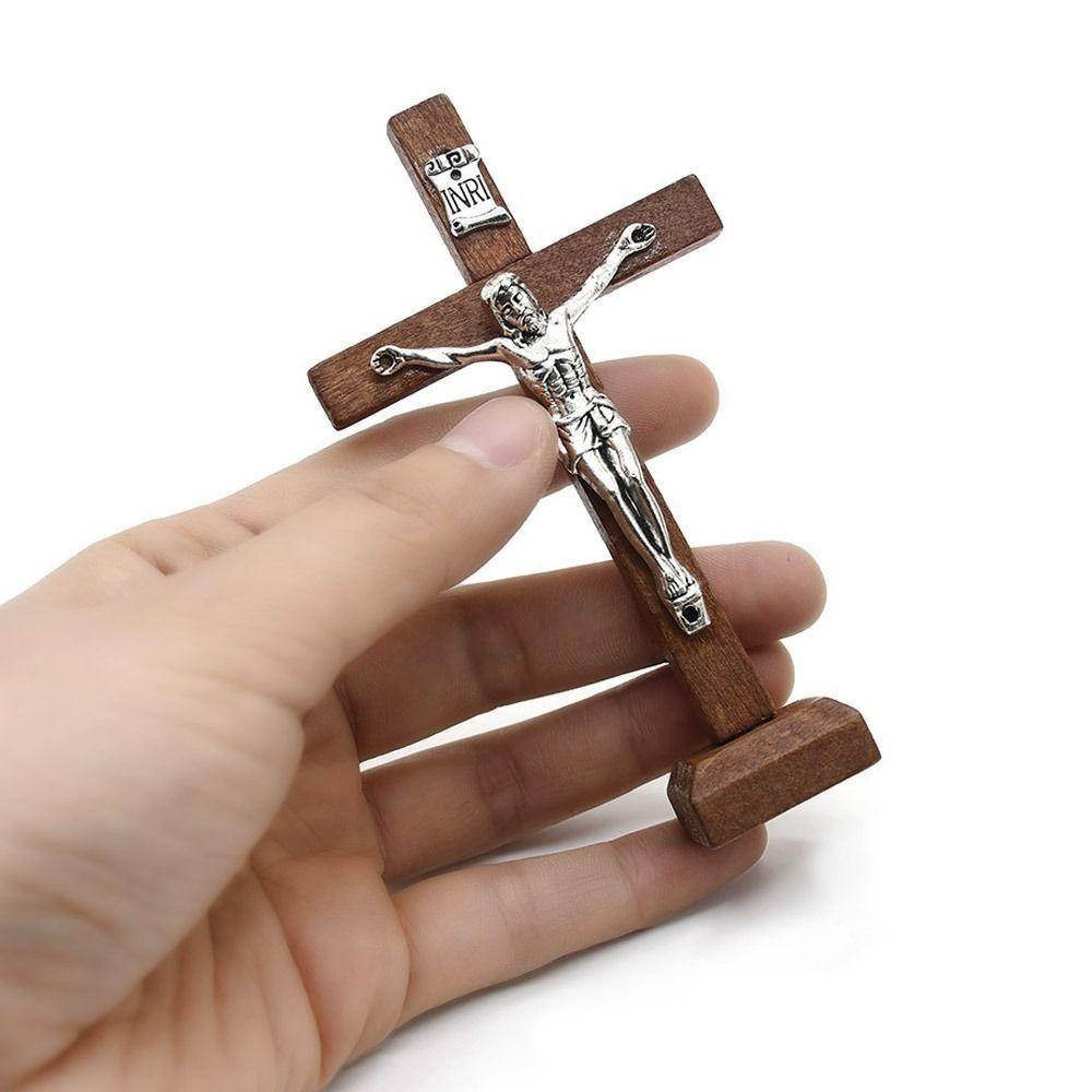 With Stand Wood Crucifix Catholic Religious Charm Catholic Jesus Cross Wooden Prayer Vintage Religious Decoration Office