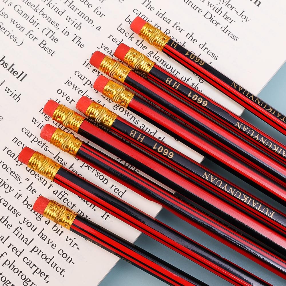 40/30/10PCS Wooden Lead Pencils with Eraser Student Children Painting Drawing Hexagonal Grip Pencil School Office Stationery