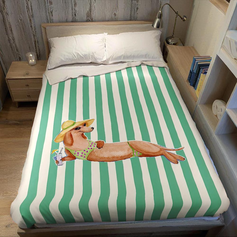 Vacation Dachshund Print Flannel Blanket Warm Soft Halloween Christmas Couch Warm Cozy Decorative Decor Gift for All Season