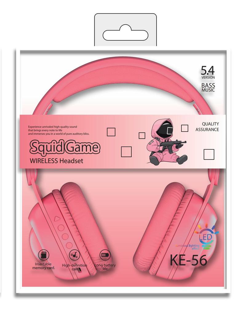 KE56 Wireless Over-Ear Headphones - Bluetooth 5.3, Long Battery Life, RGB Lights, Gaming Style, Mic