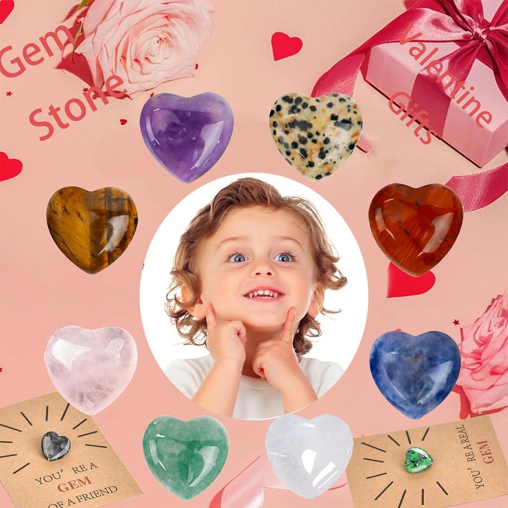 24 Pack Valentines Day Gem Gifts for Kids,Gem Valentine Cards with Heart,Heart Shape Crystal Stones,Funny Valentine Gift Exchange Card for Boys Girls