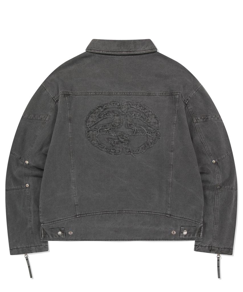 Mahagrid Overdyed Biker Jacket Charcoal(Mg2Esmj241A)