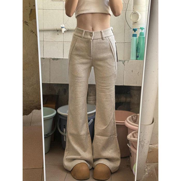 

2024 Women s Korean Chic High-Waist Pink Flared Pants - Sweet Micro-Drape Style for Spring, Autumn, and Winter XL