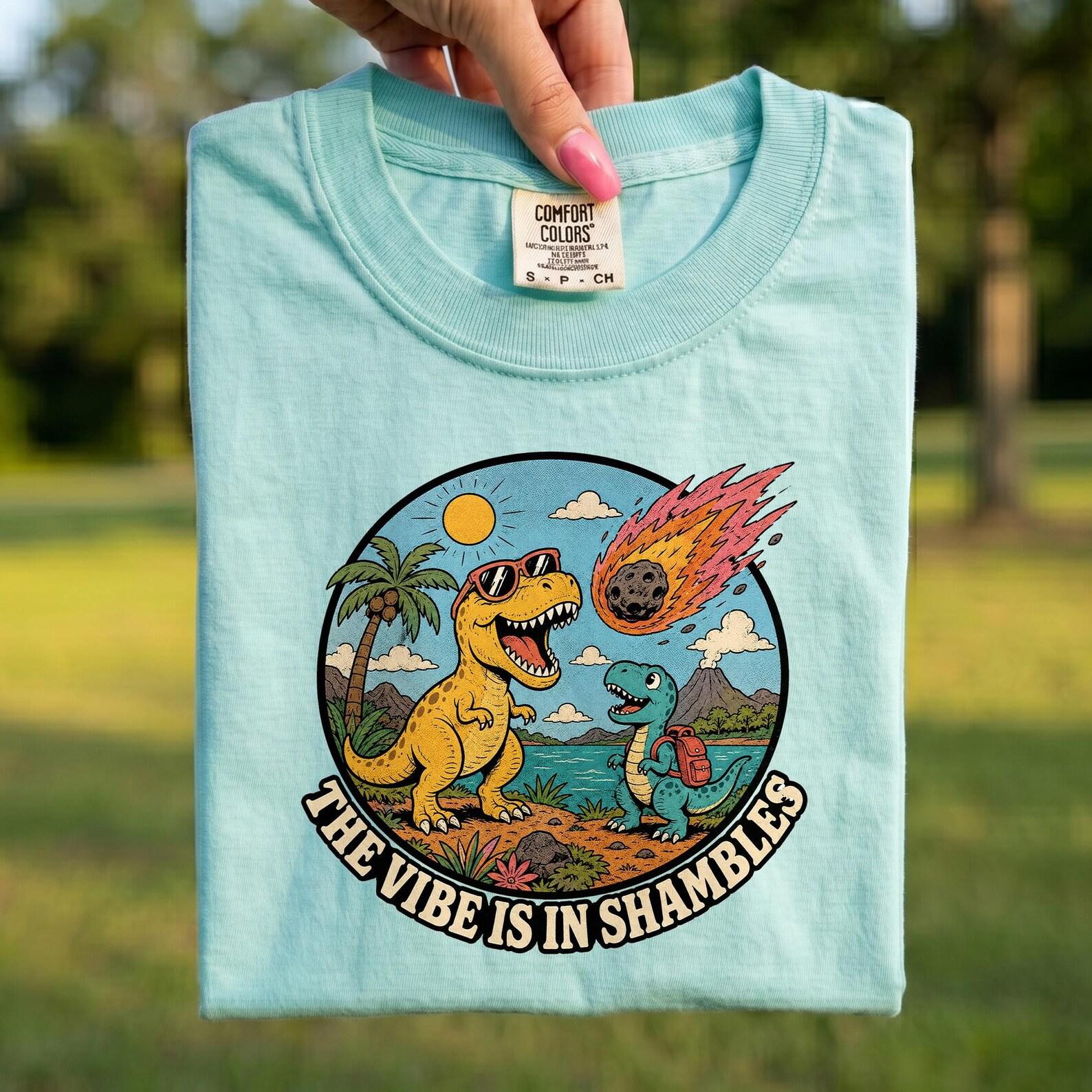 Comfort Colors® - Funny Dinosaur T-Rex Shirt, The Vibe Is In Shambles Tee, Summer Vibes Gift, Humor Dino Vacation Graphic Tshirt 2XL
