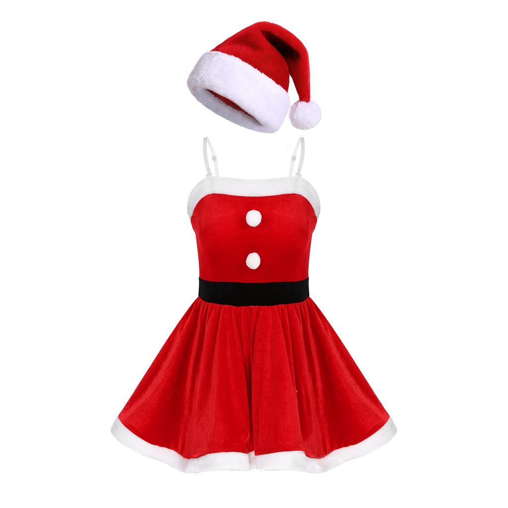 chinese dress ladies Womens Christmas Costume Santa Hooded Cloak Skater Swing Dress Fancy Party Dress (Red,S)