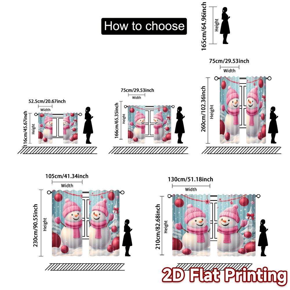 2pcs,Curtains Cute Snowmen Christmas Holiday Scene Chic Light Filtering Curtains Durable 100% Polyester Fabric Curtains All