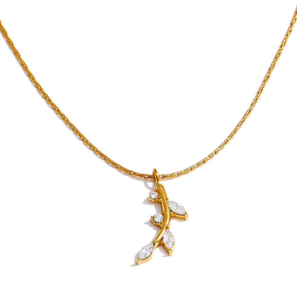 

Yhpup Popular Bling Cubic Zirconia Leaf Pendant Necklace for Women Stainless Steel Golden Delicate Collar Korean Jewelry Gift