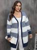 Women's Cardigan Autumn and Winter European and American Large-size Women's Clothing Contrasting Colors Striped Splicing Woven Casual Sweater Jacket 