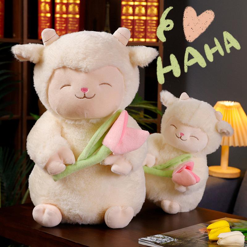 Cute Tulip Sheep Sheep Baa Doll Plush Toys Holding Flower Sheep Doll Children's Soothing Doll Gift