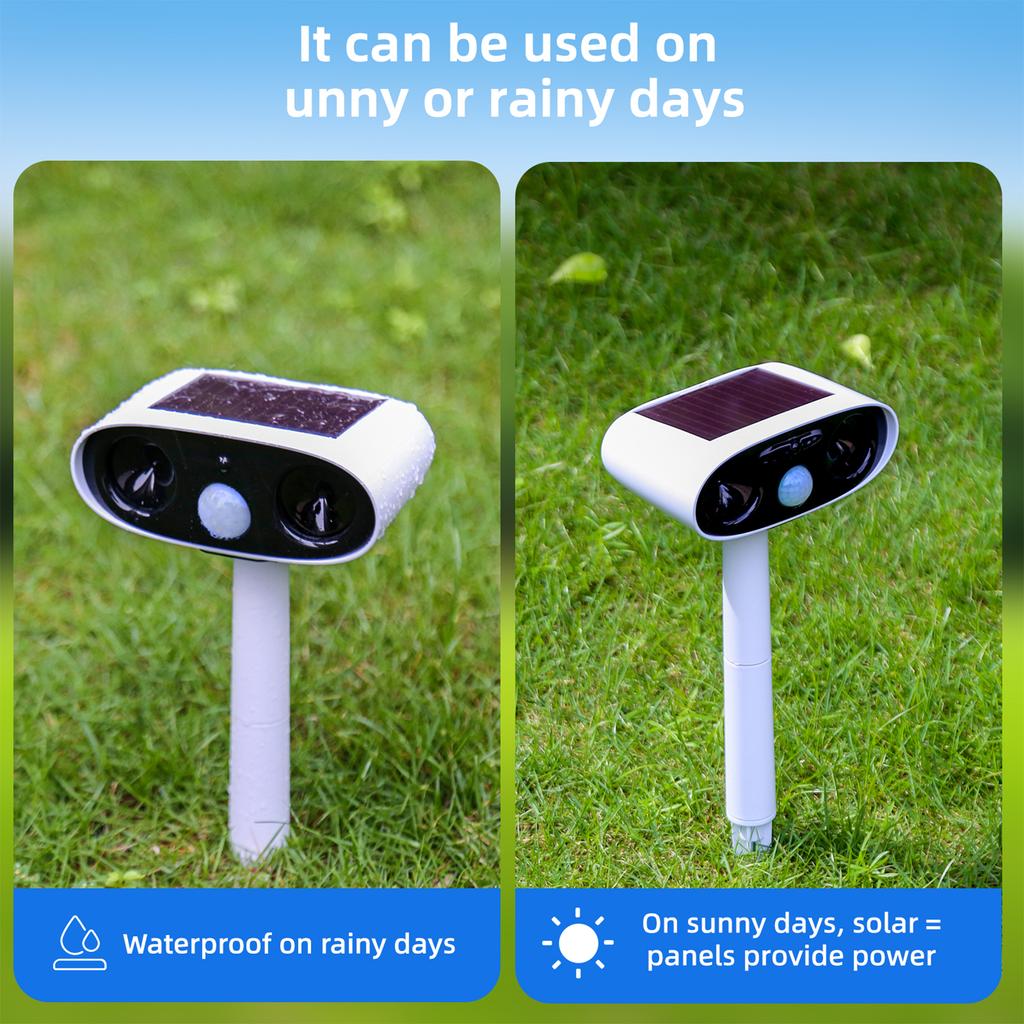 Solar Repellent Ultrasonic Outdoor Pest Bird Squirrel Animal Repeller Waterproof 110 Degree