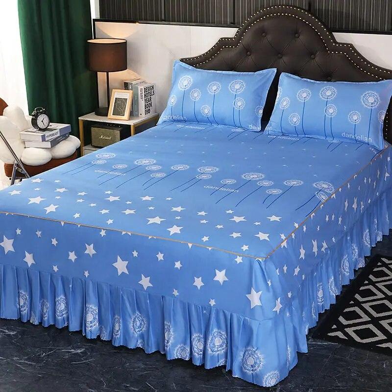 3 Pcs Classic Bed Skirt Princess Style Cotton Sheet Set Plain Bedspread for Bed Queen King Size Bed Cover with Pillowcases