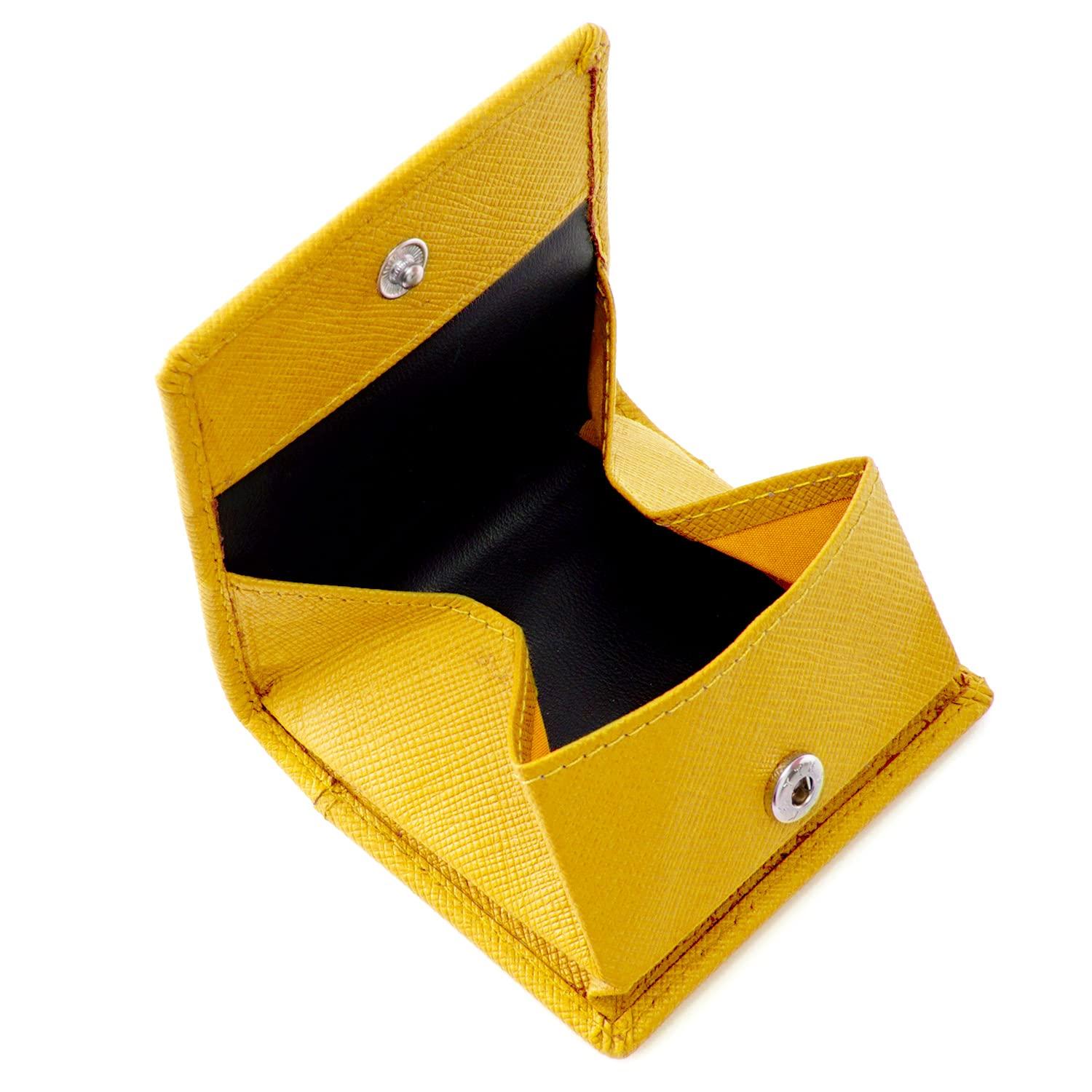 

Гаманець для монет з натуральної шкіри [Стиль Рівний], Гаманець, Чоловічий, Жіночий, Коробкоподібний, Компактний, Маленький, Тонкий, Типу на кнопці [Жовтий]