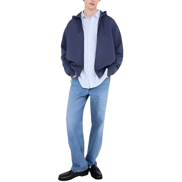 Uniqlo X JW Anderson Collaboration SS25 Embroidered Logo Zippered Loose Fit Hoodie Unisex Hoodies Blue 476229-67