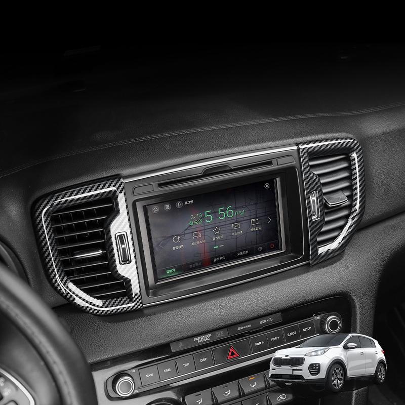 Carbon Fiber Air Conditioner Middle Vent Cover Trim Car Interior Decor Accessories For Kia Sportage 2015- LHD