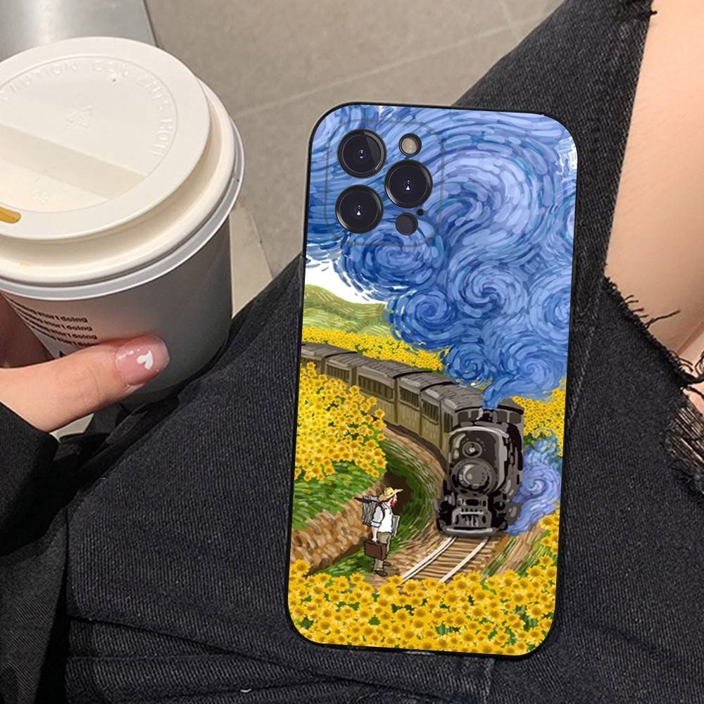 Art Vincent Van Gogh Phone Case For iphone 16 15 17 13 14 12 11 Pro Max Plus Black Shell Cover Case