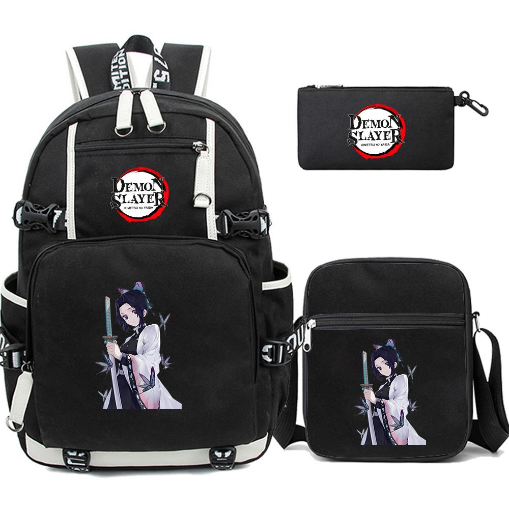 3Pcs/set Cartoon Demon Slayer Printed Backpack Large Capacity Bookbag Student School Bag Outdoor Laptop Travel Bag