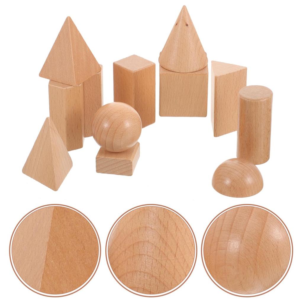 Gadpiparty Wooden Blocks, Cubes, Building Blocks, Geometry Blocks, 3D, 12 Pieces, Wooden 3D Models, Math, Oval, Pyramid, Geometric Models, Learning