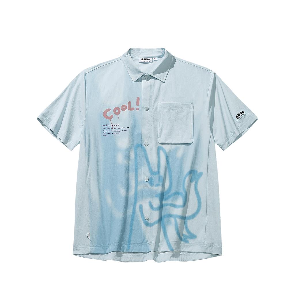 Anta Light Blue Graffiti Casual Street Short Sleeve Shirt Unisex shirts 172638101-6