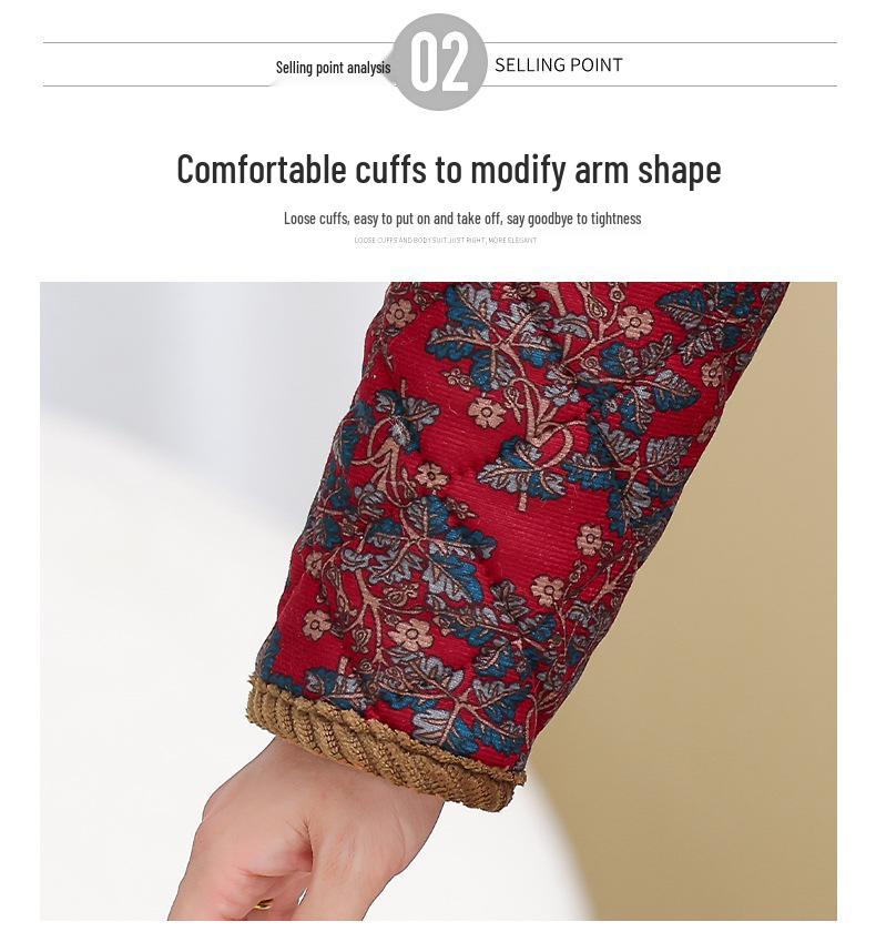 Mom's Winter Coat: Floral Print, Fleece-Lined Quilted Jacket for Mid-aged & Elderly Women - 2025