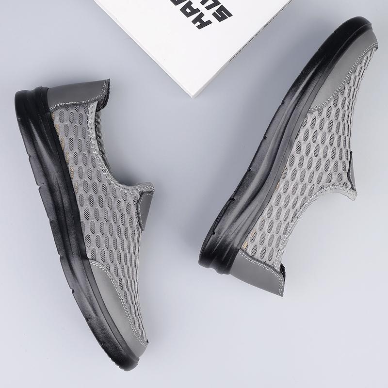 Fashion Classic Breathable Loafers Men New Handmade Slip on Flats Casual Leather Summer Shoes Comfy Mens Anti-slip Mesh Shoes Moccasins