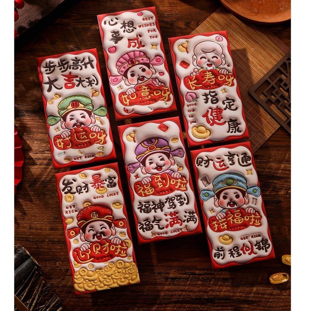 6 Stück Chinesisches Neujahr Roter Umschlag Segen Beste Wünsche Schlangenmuster Geldumschlag Geldbörsen Frühlingsfest
