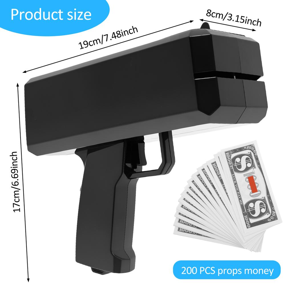 Handheld Cash Shooter with 200 Prop Cash for Wedding Birthday Game Movies Bachelor Props Party Supplies Celebration Spray Money