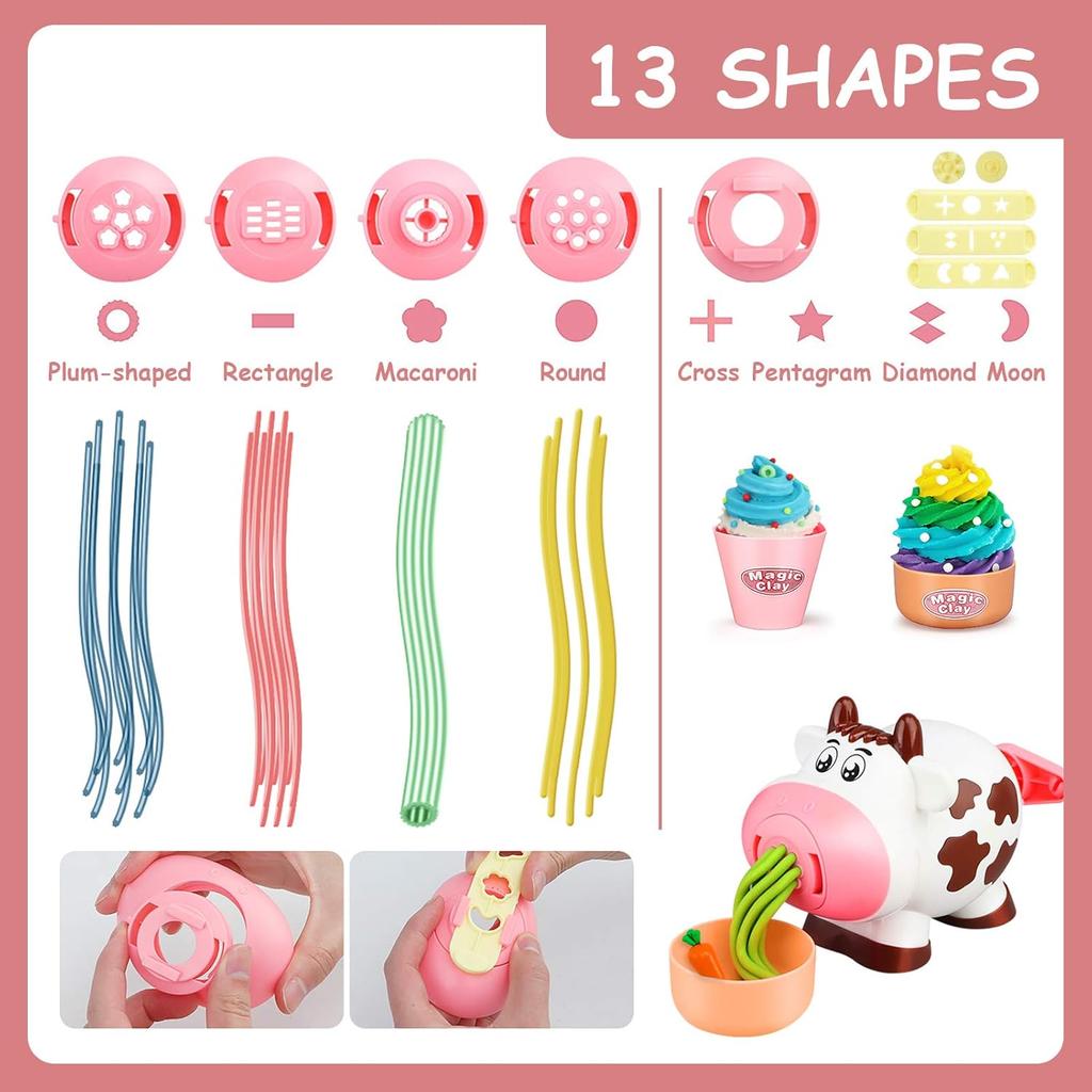 28Pcs Kitchen Creations Noodle Playset and Ice Cream Maker Machine Dough for Kids,Play Kit for Birthday Holiday Craft Gift
