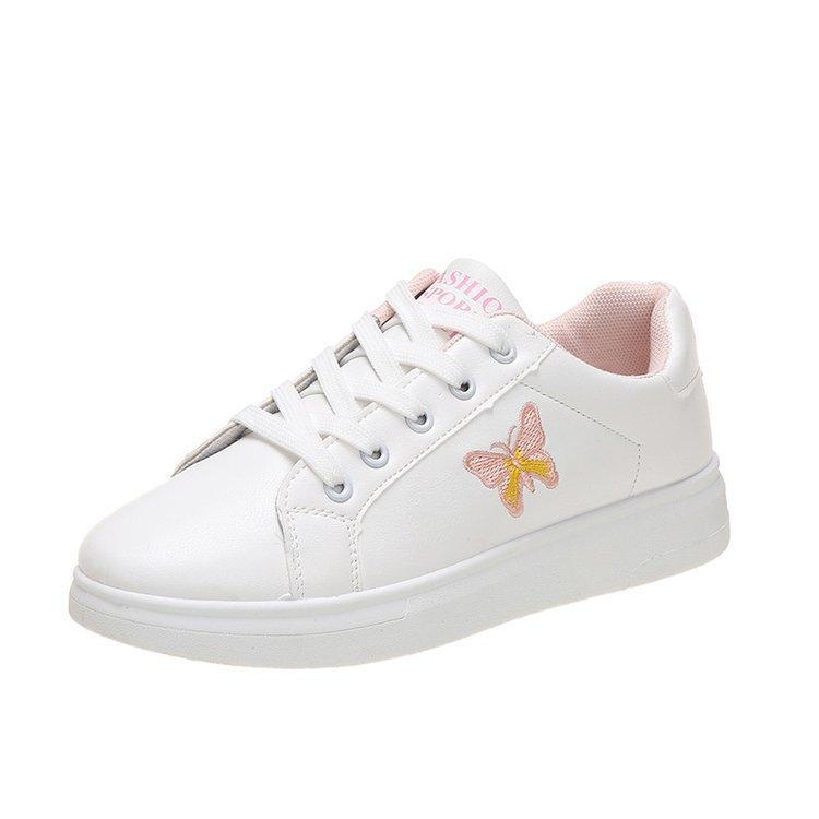 2025 Summer and Autumn Store New Board Shoes PU Leather Round Head Ribbon Fashion Casual Shoes Student Shoes White Shoes