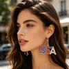 Yousheng 1 Pair Hook Earrings American Independence Day Pattern Hollow Heart Star Shape Red White Blue Earrings Jewelry