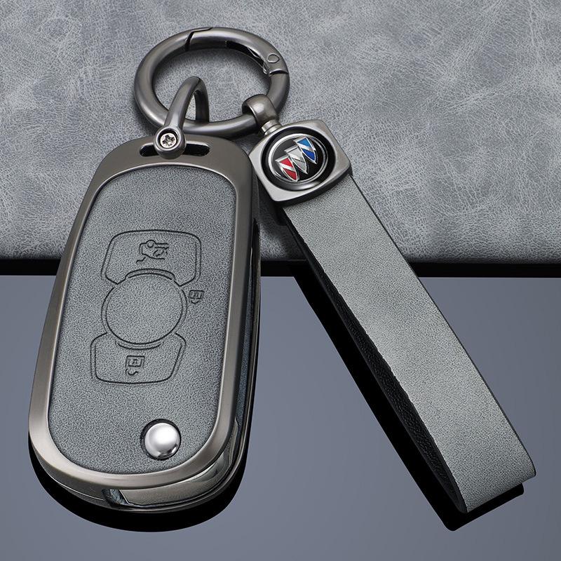 Premium Genuine Leather Key Cover with Zinc Alloy Buckle for 2016-2017 Buick Verano GS