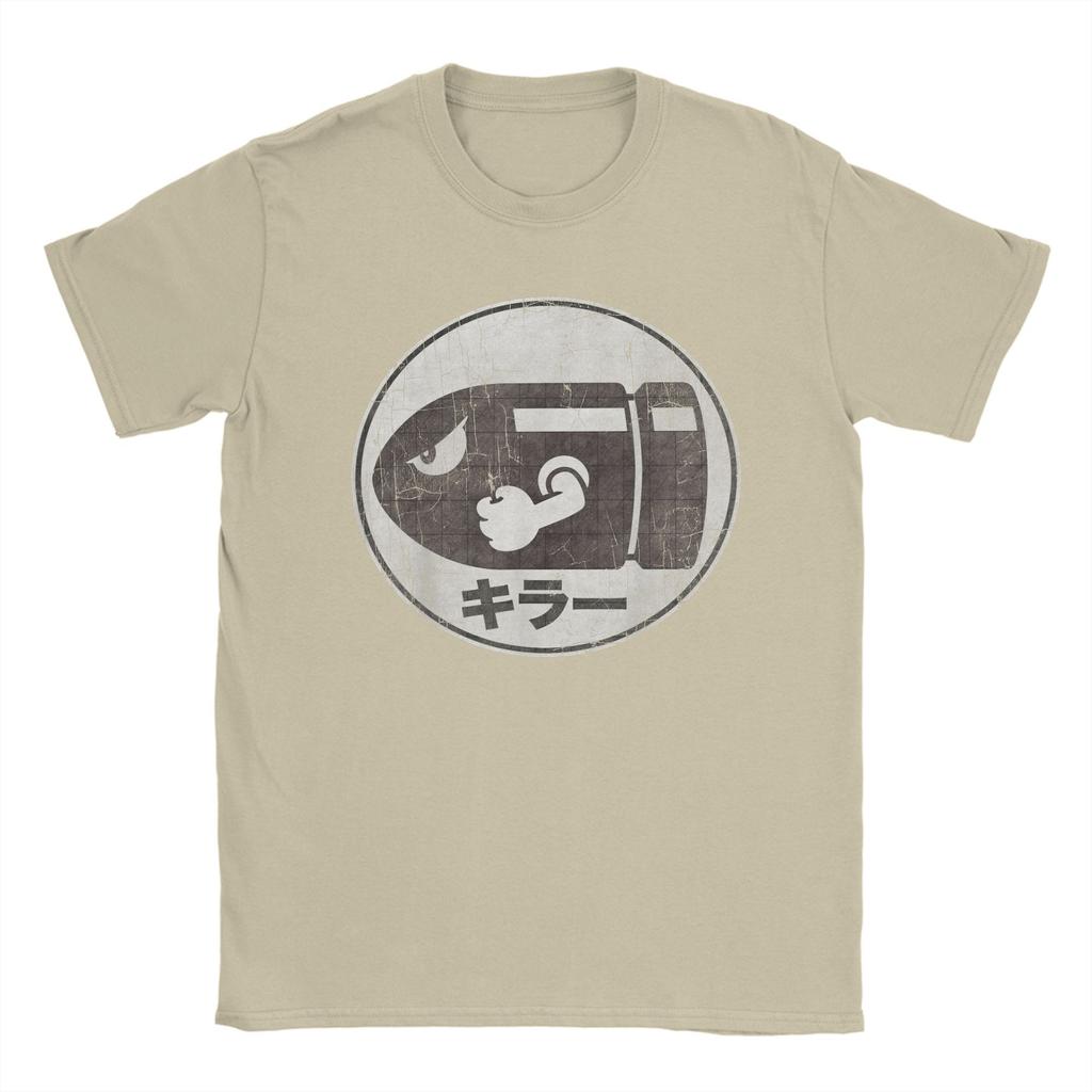 Roliga Super Marios Bullet Bill Distressed Kanji Logo T-shirts för Män Crewneck Bomulls T-shirt T-shirt Presentidé Kläder